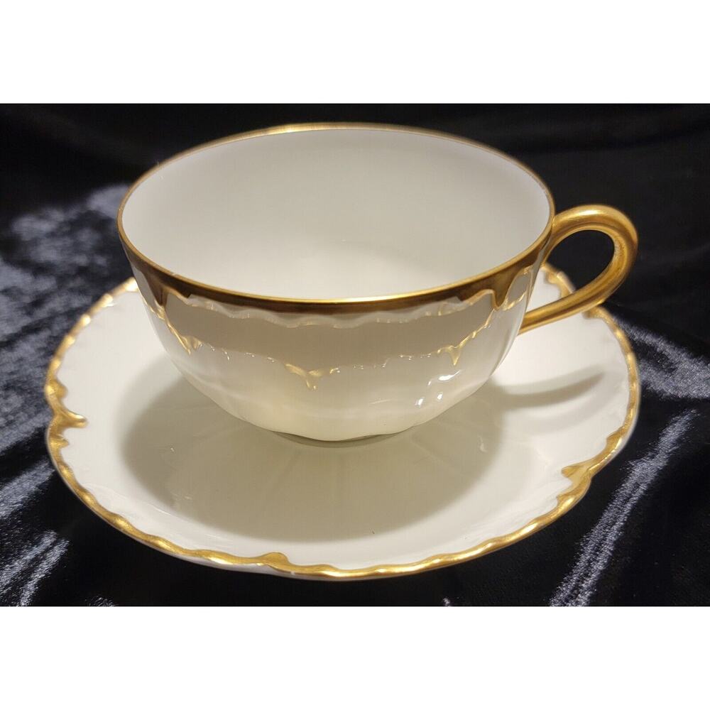 Antique Haviland Limoges Tea Cup and Saucer, Gold Rim
